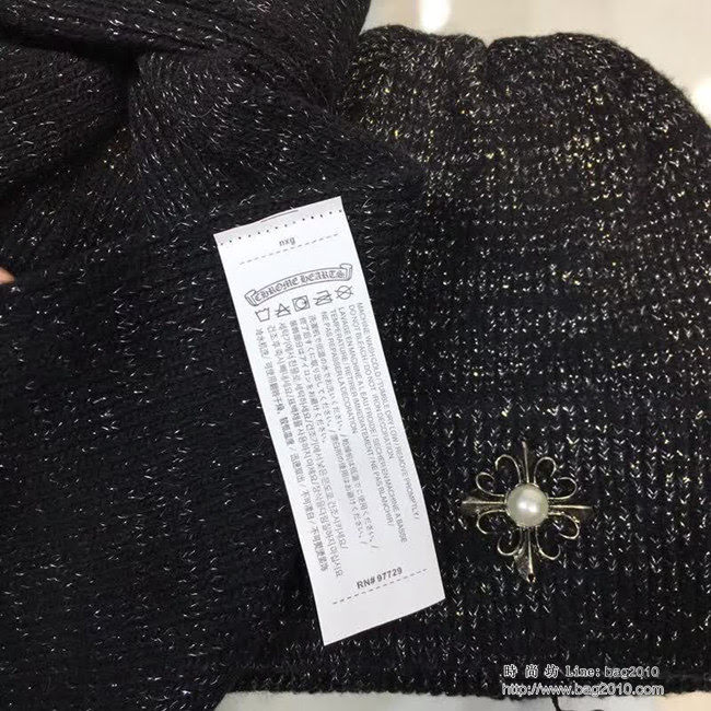 克羅心Chrome Hearts 2018早秋 情侶款加厚羊毛圍巾帽子套裝 男女同款 LLWJ8603
